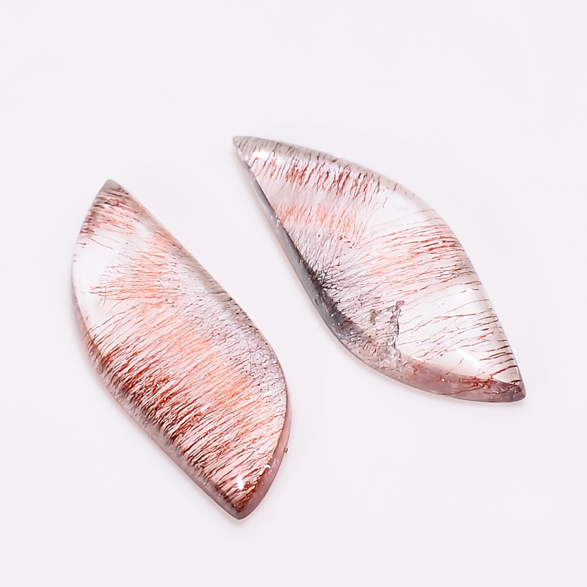 elestial quartz with lepidocrocite fancy shape cabochon natural loose gemstone pair